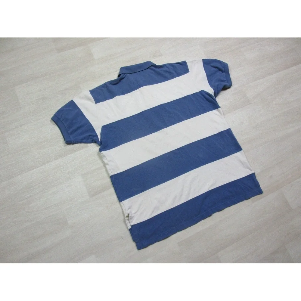 Men's Vintage Polo Ralph Lauren Cut and Sew Striped Polo Shirt‎ (L) Cream & Blue